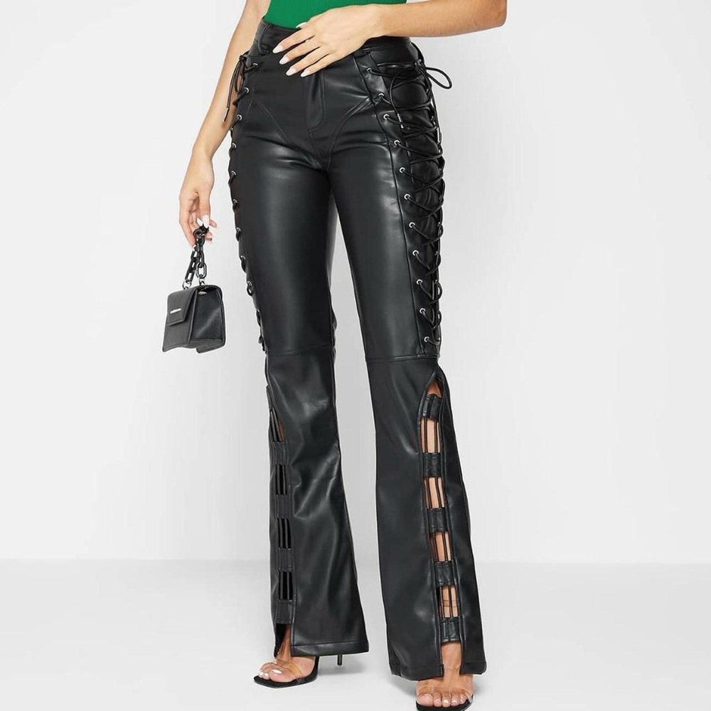 Maniere De Voir Black Flare Lace-Up Pants